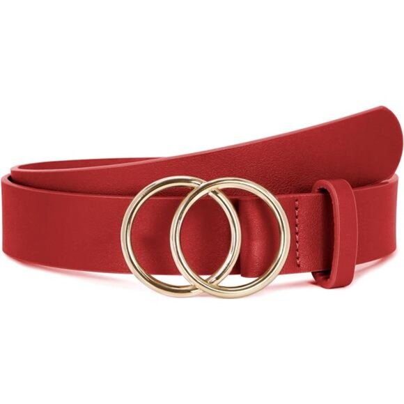 Accessories - Women Leather Belt O-red/Fixed Buckle